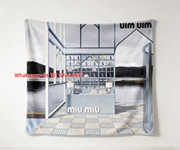 Miu Miu Light Blue & White Lakeside Bag Display Print Flannel Sofa Throw Blanket IMG_0524